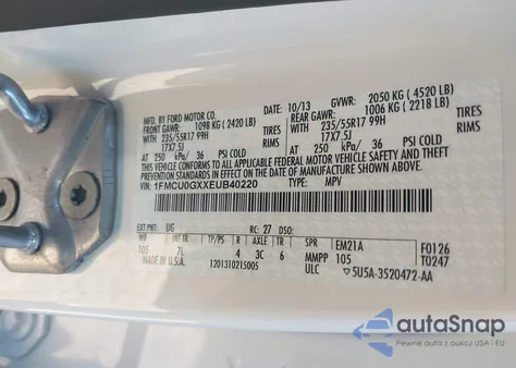 2014 Ford Escape Se z USA, uszkodzony, nr VIN 1FMCU0GXXEUB40220